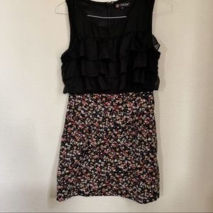 TSEGA black mini fitted ruffle floral dress M/L